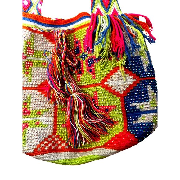 WAYUU Handmade Crochet Beaded Crossbody Bag Multicolor Tasseled Bohemian Hippie - Picture 15 of 15